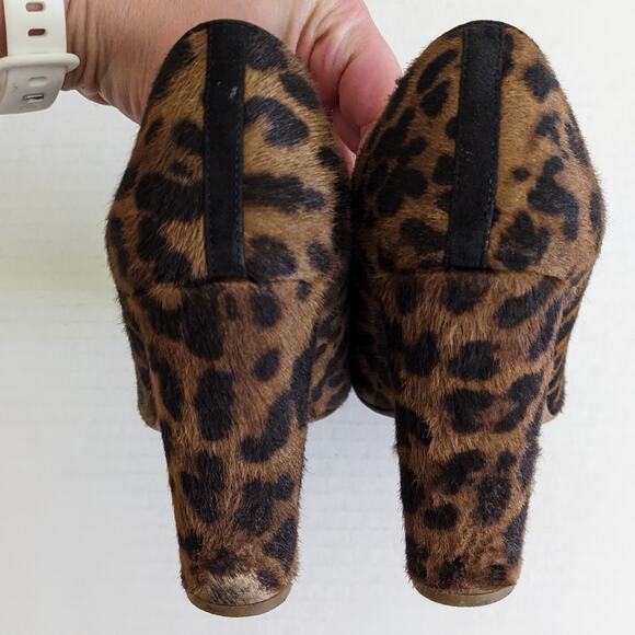 J. Crew Collection Size 8 Leopard Print Animal Hair Chunky Heel Pumps Calf Hair - Picture 6 of 11